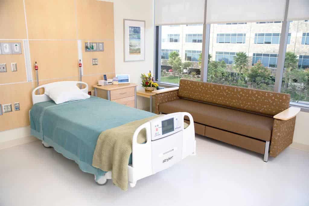 A bright, private hospital room