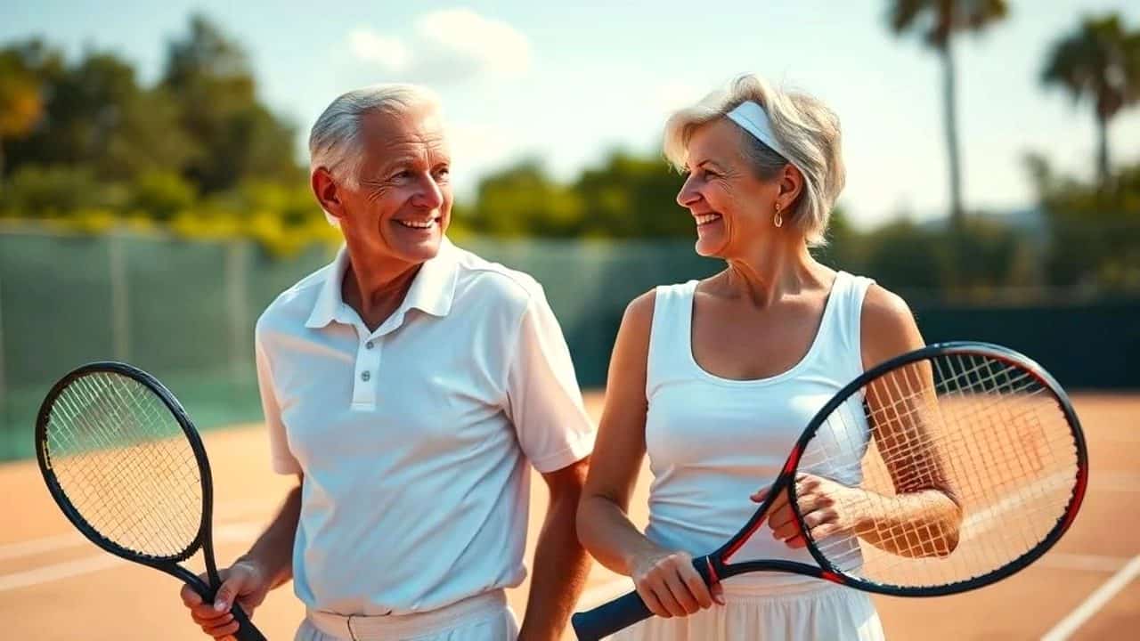 A happy couple after a game of tennis