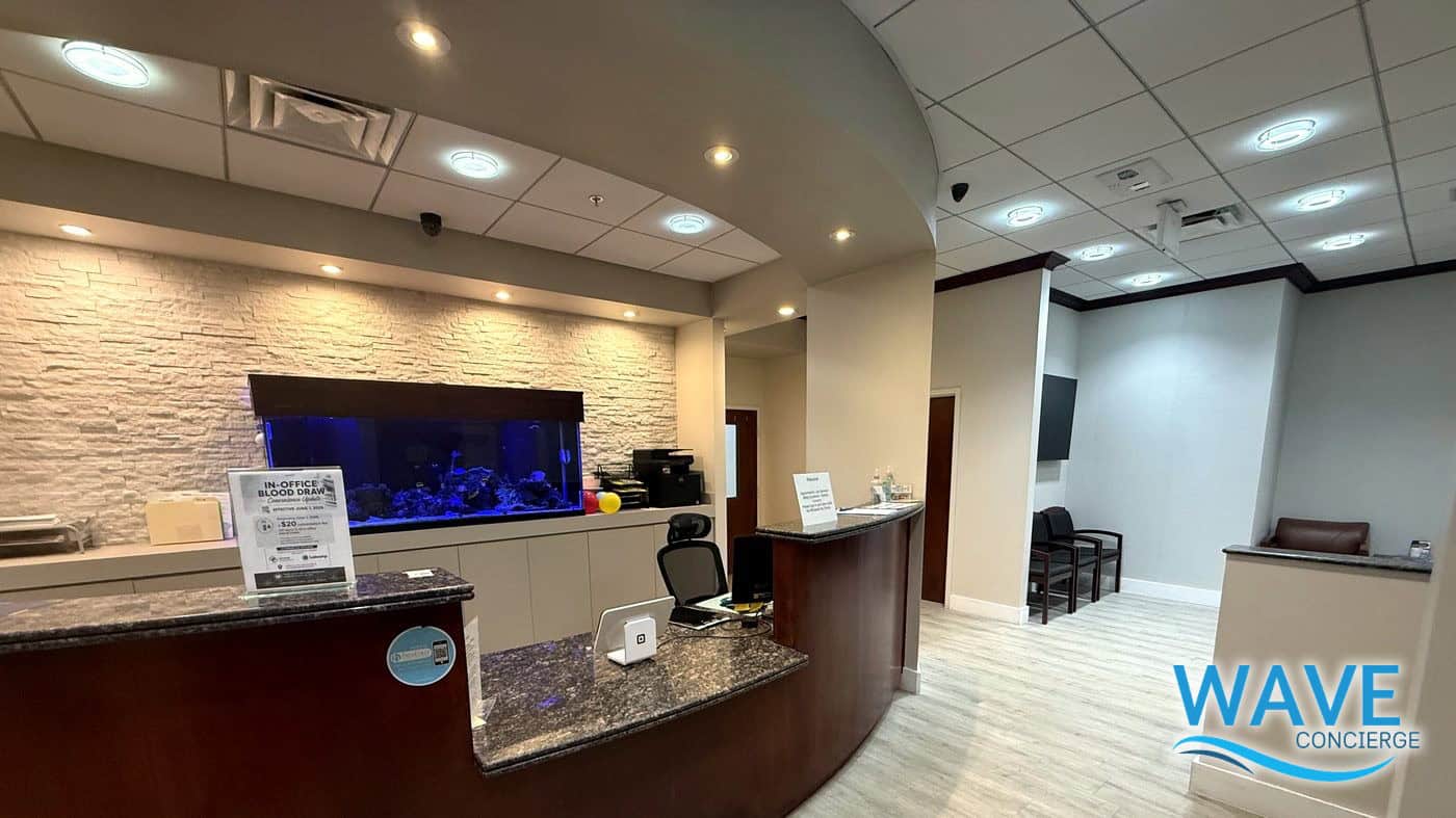 Front desk and lobby at Wave Concierge